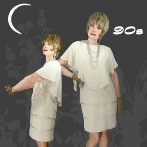Beige Chiffon Capelet Dress Formal Youthful Mother of Bride, Mother of Groom
